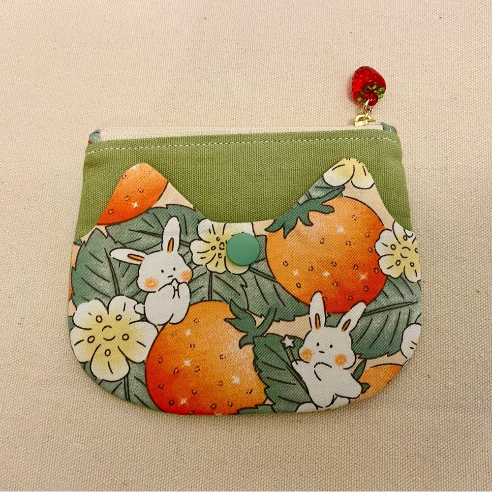 Rabbit & strawberry Coin Purse – Zipper Pouch Gift for Cat and Bunny Lovers